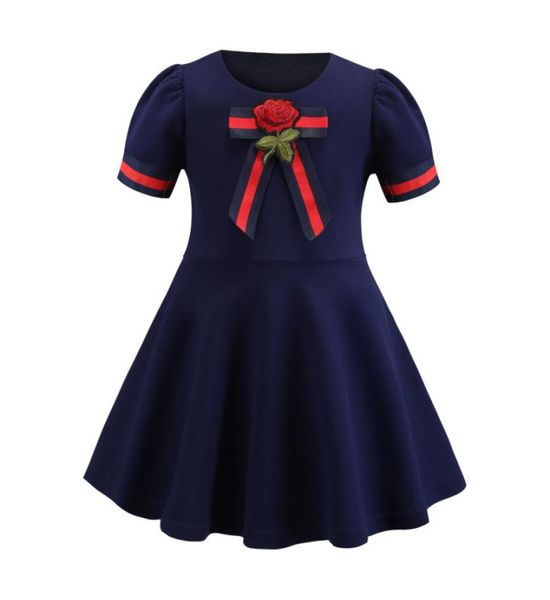 

girls dress 2019 ins styles new summer girl kids cute bowknot embroidery rose short sleeve dress kids elegant cot2495955, Red;yellow