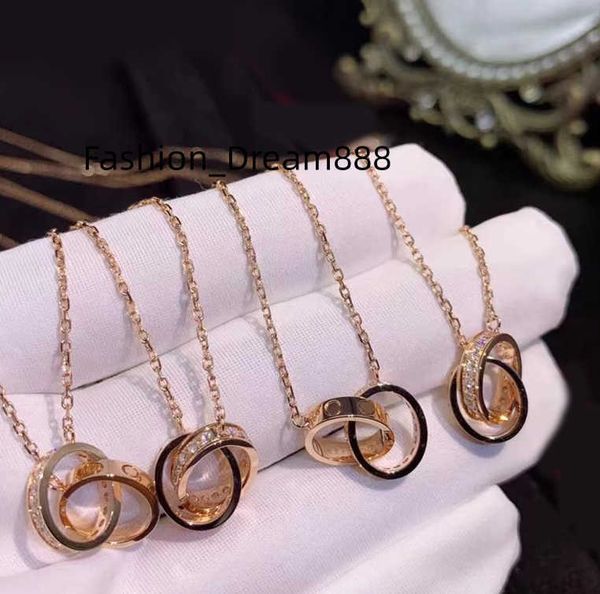 

double rings designer necklace love diamond plated gold necklace elegant exquisite chains for men screw iced out pendant necklaces for women, Silver