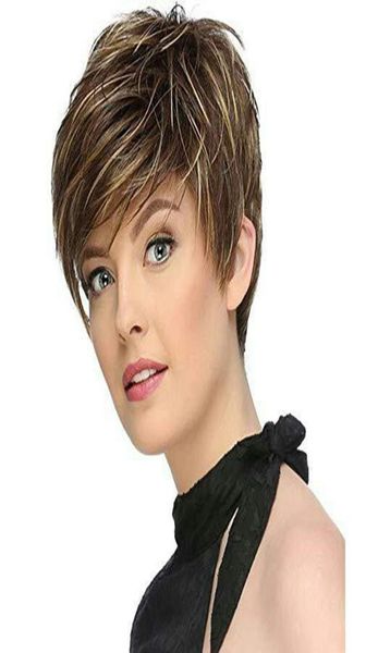 

2020 selling european and american popular wig female realistic natural mixed color oblique bangs short hair lace headgear2888243, Black