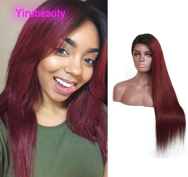 

peruivan human hair 1b99j ombre virgin hair lace front wigs silky straight 1b 99j 13x4 wigs 1022inch5304992, Black;brown
