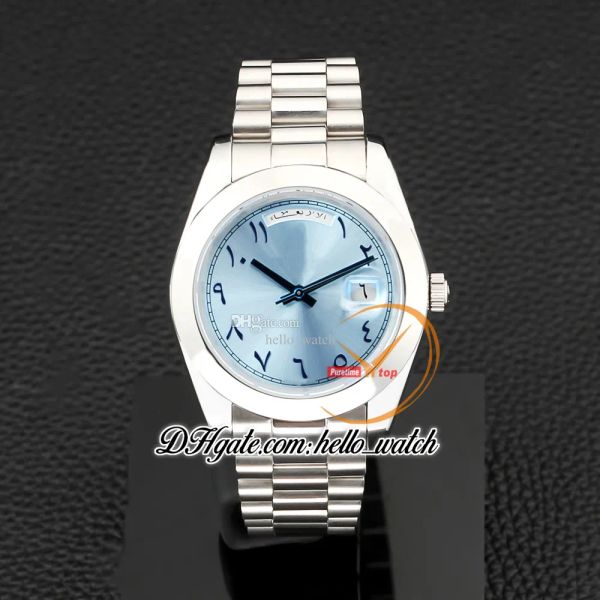 

new 40mm day date 228206 ice blue hindu arabic numerals dial automatic mens watch dome bezel stainless steel president bracelet gents watche, Slivery;brown