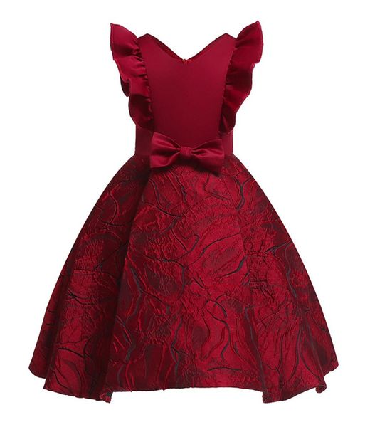 

elegant kids girls sleveless jacquard pattern bow princess dresses for christmas wedding birthday dress prom ball gown occasion dr5202350, Red;yellow