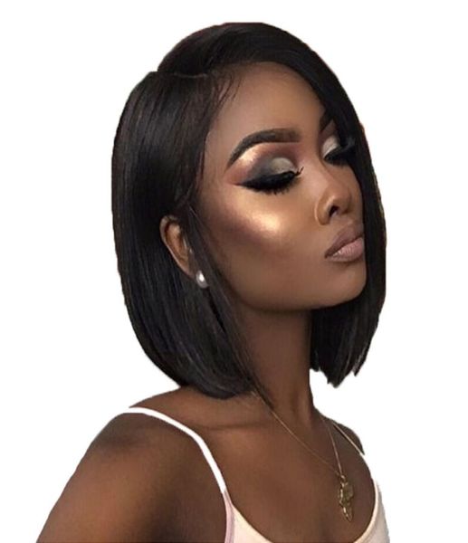 

lace front human hair wigs short bob wigs natural black for black women straight brazilian hair lace frontal wigs with baby hair9352110, Black;brown