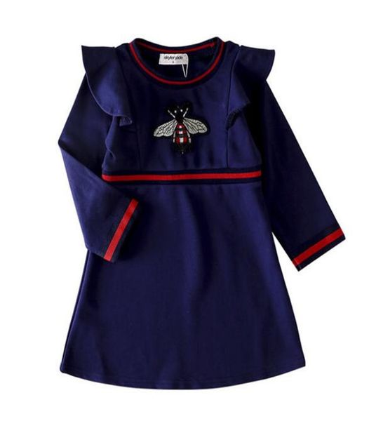 

new arrival kids girl european and american style bee princess dress long sleeve dress baby girl clothes5001192, Red;yellow