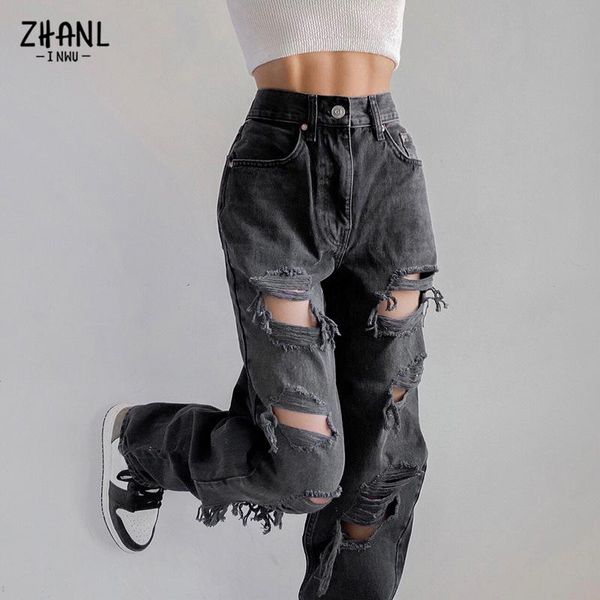 

jeans brown women straight pants vintage black ripped jeans fashion streetwear hole hip hop high waist pants y2k denim trousers ladies, Blue