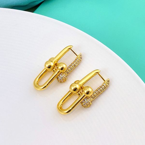 

charm letter t earrings u-shaped double loop horseshoe buckle with diamond titanium steel designer women stud luxury jewlery gifts silver gi, Golden