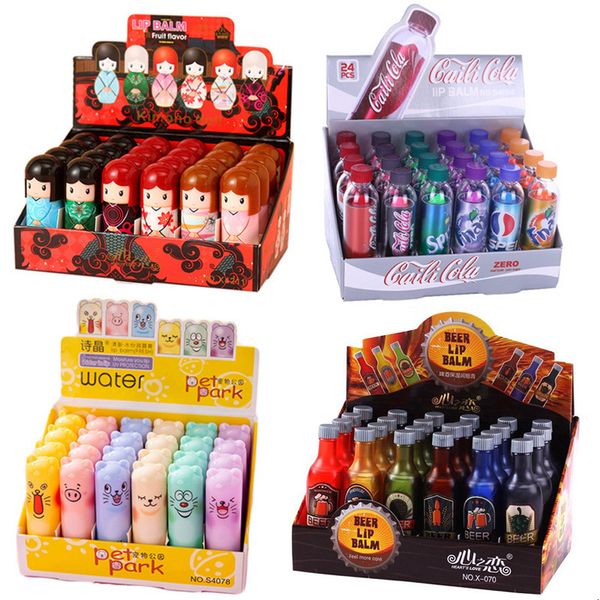 

lipstick 24pcs cute drink bottle lip balm soda flavored color changing moisturizing kids lips care party birthday gifts 230703