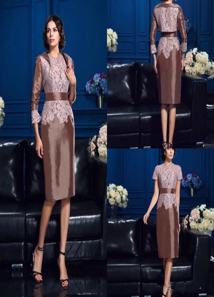 

elegant mother of the bride dresses with jacket knee length appliqued jewel neck lace mother gowns 34 long sleeve wedding guest d6791376, Black;red