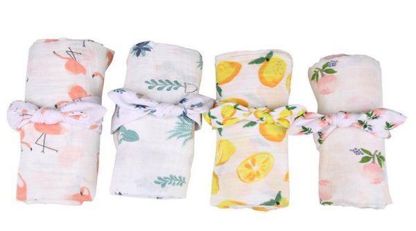 

new newborn baby floral receiving blankets cotton swaddle with headband flamingo lemon rose flower cactus9168315