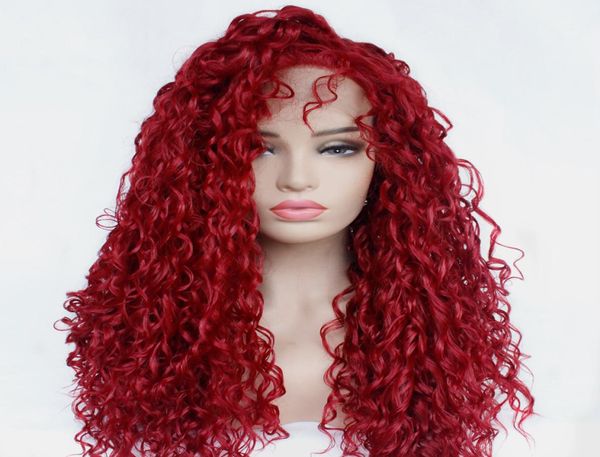 

red curly hair lace front wig glueless synthetic hair lace wigs for american african women heat resistant fiber long loose kinky c2526363, Black