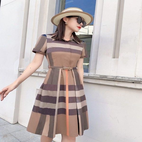 

for dress burberies short-sleeved burbreries long womens clothing designer polo dresses casual classic dress plaid women stitching hip size, Black;gray
