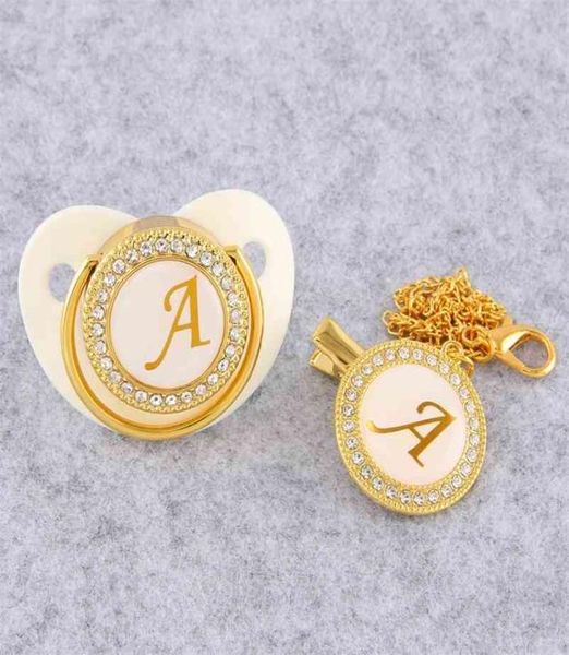 

golden initial letter baby pacifier with chain clip luxury sucette bebe bpa white chupete for 018 months 2104079942466