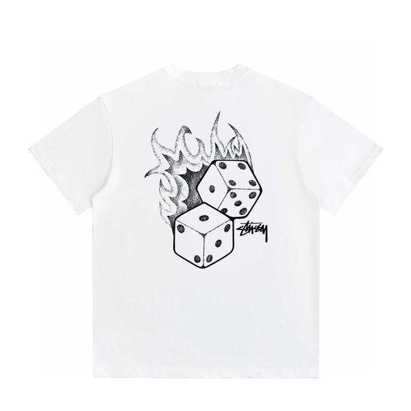 

men's and women's fashion t-shirts t shirts high street brand stussys trendy flame dice printed short sleeve xtd2, White