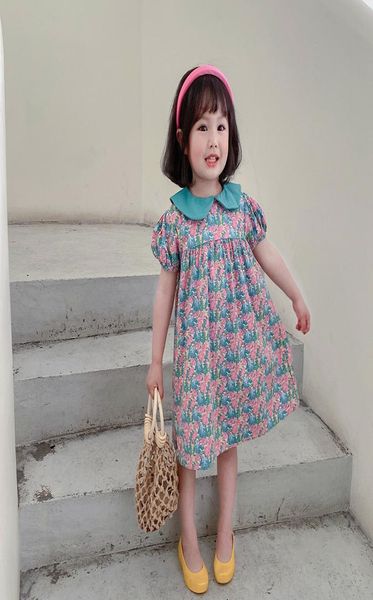 

2021 summer new girl floral princess dress baby flower printed doll collar party dress dress girl bubble short sleeve holiday dres7873454, Red;yellow