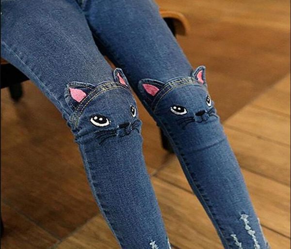 

spring and autumn casual kids cute cat design kids jeans trousers for girls jeans pants children039s clothing2025380, Blue