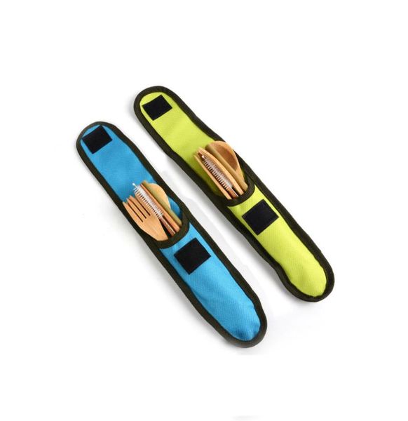 

7pcs ecofriendly bamboo flatware travel cutlery set portable bamboo straw dinnerware set with cloth bag knives fork spoon chopsti8427802
