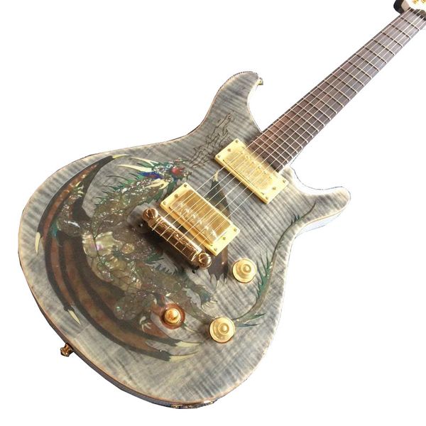 

customized flaming maple electric guitar cloud dragon pattern gold hardware,