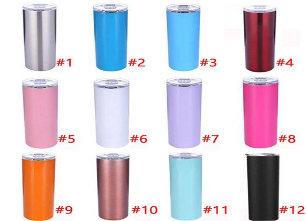 

new 20oz stainless steel skinny tumbler vacuum insulated straight cup beer coffee mugs with lid and straw5390778