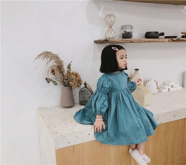 

girls puff long sleeve dress 2020 fall new kids vintage falbala pleated dress children princess dress a41197542386, Red;yellow