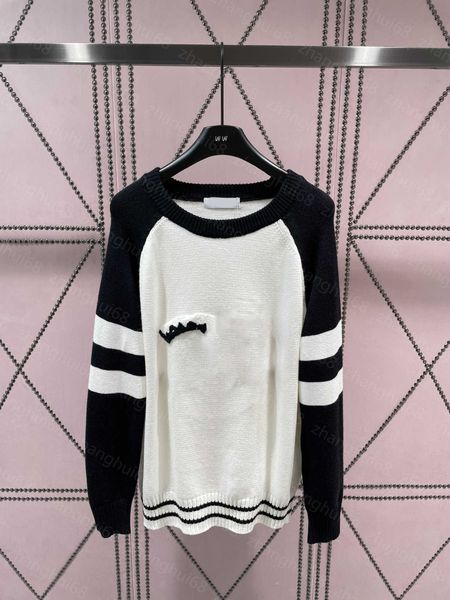 

23ss womens designer clothing women sweater autumn and winter new flocking double c color matching loose sweater womens clothing, White;black