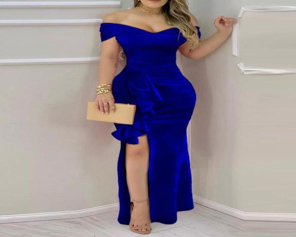 

royal blue velour mermaid boutique formal evening dresses heart shape neck high side slit draped modern 2022 long prom gowns 3800538, Black