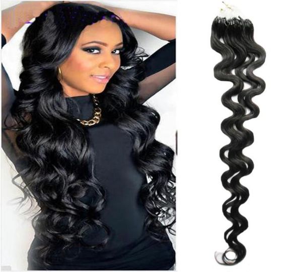 

7a micro loop brazilian body wave micro loop human hair extensions 1gstrand 100g micro bead link human hair extensions colored ha1952975, Black