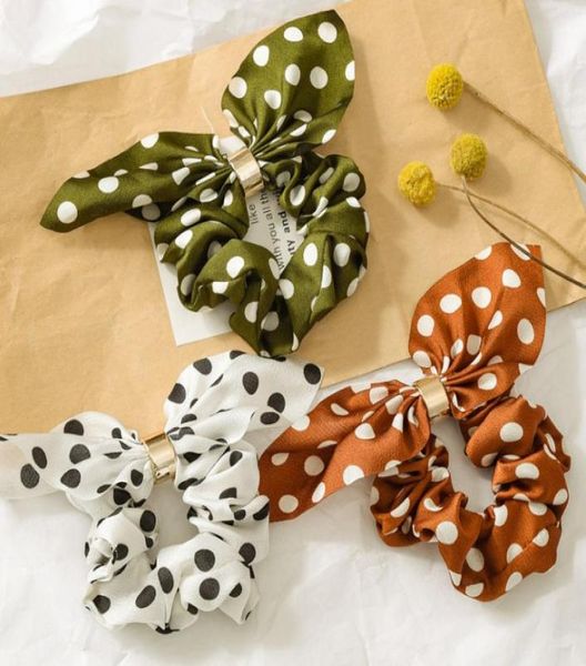 

children polka dots bows hair scrunchie boutique girls metal buckle rabbit ear headband ponytail holder kids princess hair accesso1407545, Slivery;white