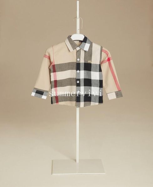 

boys plaid shirt designer style children lapel long sleeve shirt kids cotton casual brand boys clothing khaki red blue a011414463678, White;black