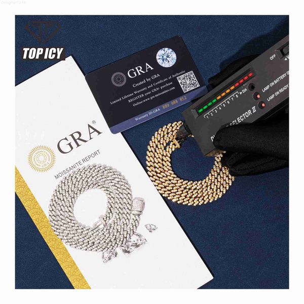 

pass diamond tester vvs moissanite chain 100% 925 sterling silver 6mm cuban luxury hip hop men jewelry