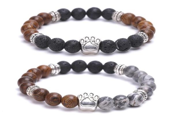 

dog paw 8mm wooden gray bead volcanic lava stone rock aromatherapy essential oil diffuser bracelet yoga strand women jewelry4383922