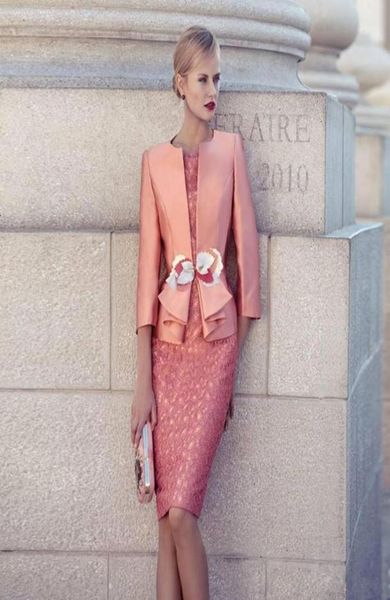 

coral lace mother of the bride dresses with jackets knee length sheath wedding guest dress jewel neckline plus size short evening 8847285, Black;red