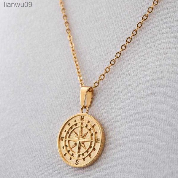 

stainless steel compass hip hop pendant necklace for men women l230704, Silver