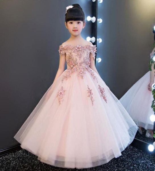 

flower girls dresses stereo flower applique dew shoulder princess dress for kids lace tulle long dress ball gown children pageant 3727128, Red;yellow