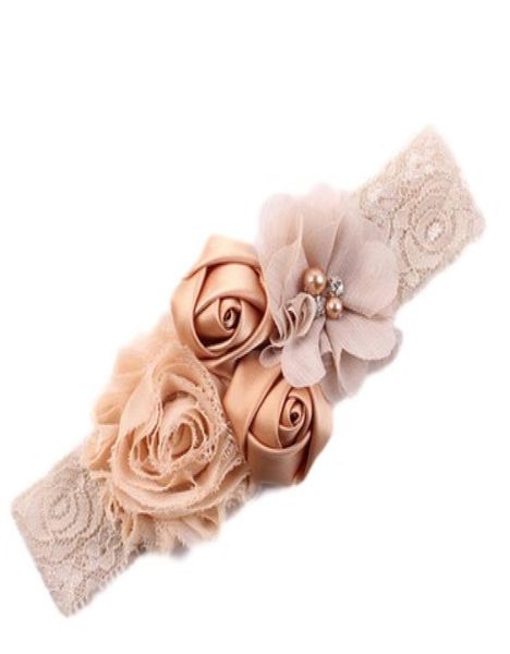 

newborn headband rose hair band chiffon flower lace elastic rhinestone headbands children girls hair accessories 18colors9480903, Slivery;white