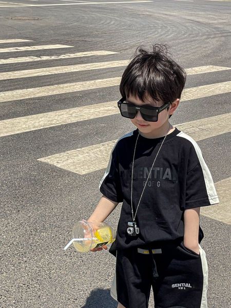 

children's set summer new boys' and youth clothing short sleeve t-shirt and shorts two piece set casual loose baby korean clothing, White