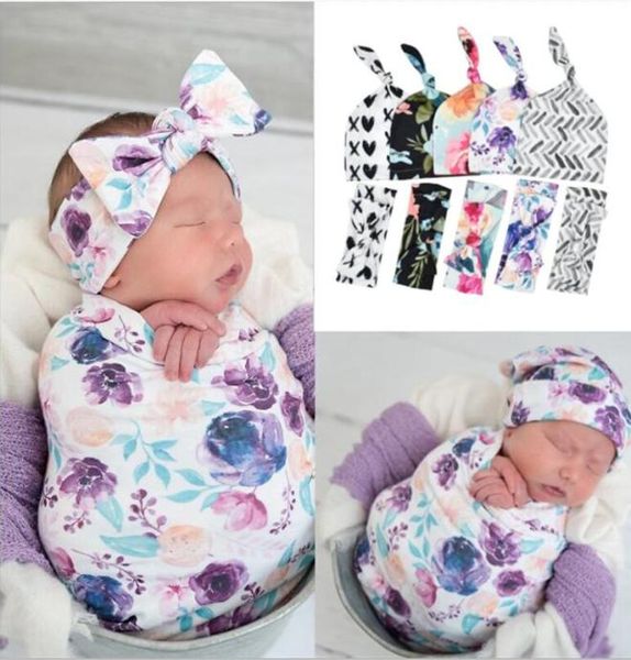 

ins baby swaddle receiving blankets infant floral blankets with headband hat newborn sleeping swaddle wrap 3pcsset baby pograp9685366