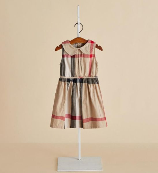 

summer girls dresses children cotton plaid clothing kids designer clothes fashion girl doll lapel vest pleated dress a71838869748, Red;yellow