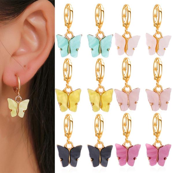 

6 color korean butterfly dangle earring for women fashion color acrylic drop earrings luscious boho jewelry mujer gifts jj1513066514, Red;brown
