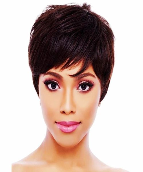 

short human hair wig for black women brazilian virgin humanhair short pixie cut machine made wigs4585432, Black;brown