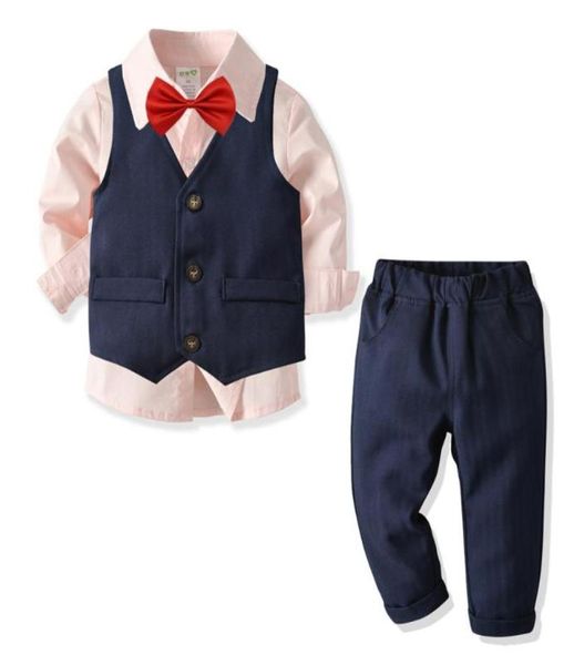 

4pcs kids gentleman clothes boys suits for weddings costume solid color kids vest shirt trousers boys outfit suits clothes7944203, Black