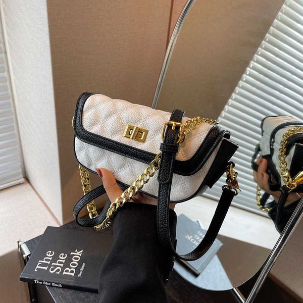 

contrast color small bag women's bag new versatile one shoulder crossbody bag small fashion chain underarm saddle bag