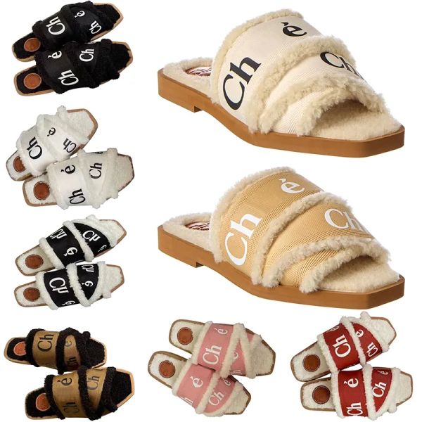 

with box designer canvas slippers sandals shearling slides women woody mules flat white black sail womens fashion outdoor beach slipper s rp