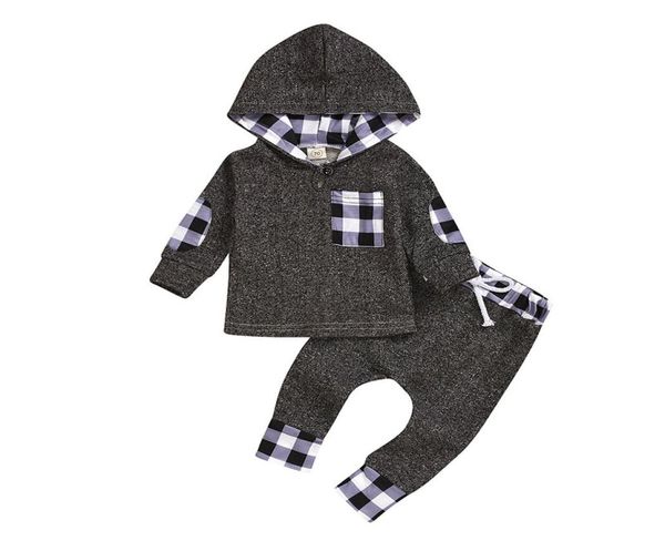 

kids boy hooded outfits causal plaid winter hooded pants twopiece set kids clothes boys kids clothing sets 076845928, White