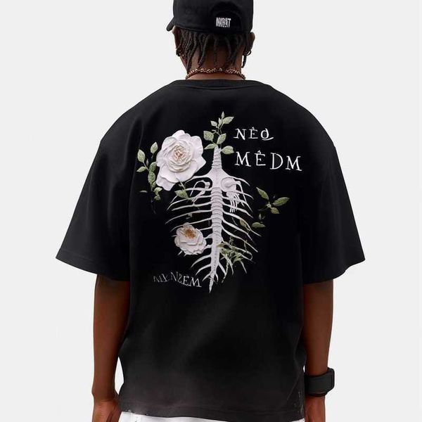 

new stussys mach american high street short sleeve t-shirt skull print summer men and women loose couple round neck half sleeve, White;black