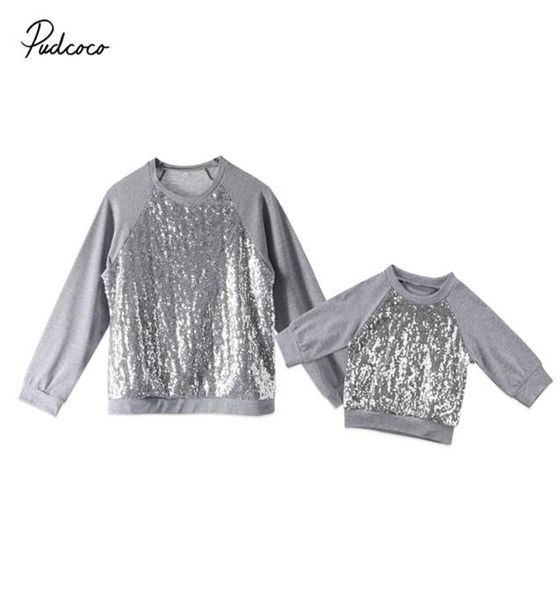 

family matching outfits mother and daughter women newborn baby girls sequins long sleeve tshirt blouse sweatshirt clothes2994547, Blue
