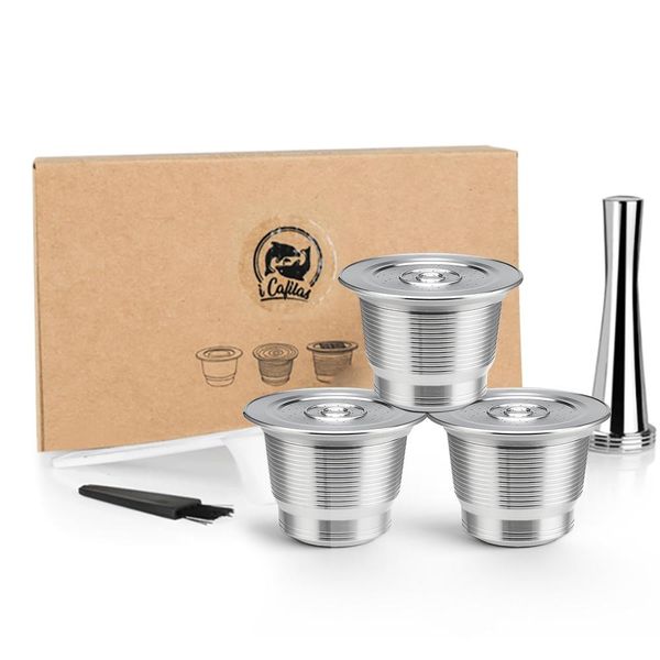 

dresses nespresso reusable coffee capsule stainless steel refillable filters espresso cup fit for inissia & pixie coffee maker, White;black