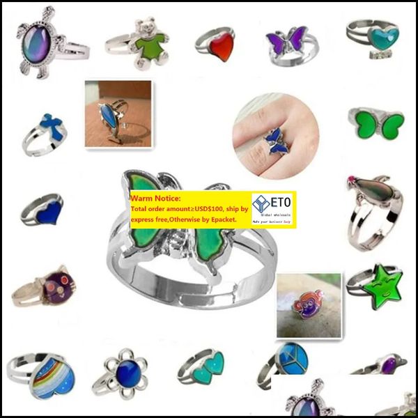 

cluster rings butterfly mood ring color change adjustable emotion feeling changeable temperature jewelry for kids birthday w vipjewel dhbis, Golden;silver