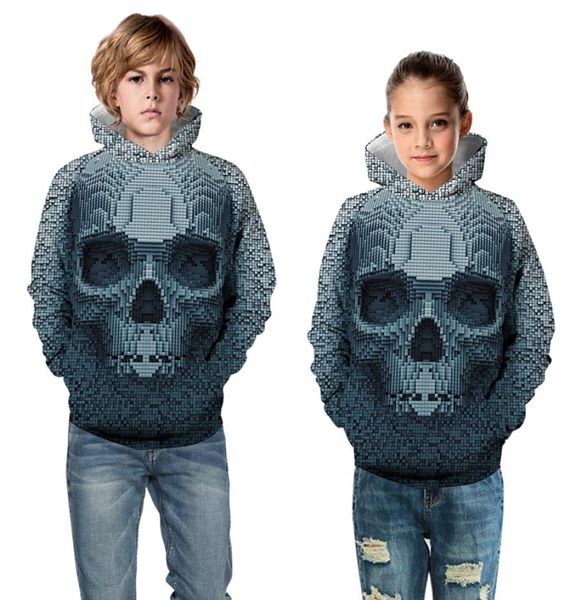 

new skeleton skull printed girls boys hoodies kids hooded sweatshirt children casual loose 3d baseball hoodie jacket c4393084, Black
