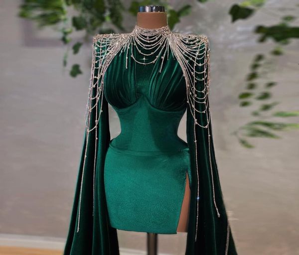 

2022 fashion short prom dresses side split beading tassels luxury evening dress women formal wear velour party gowns9150557, Black