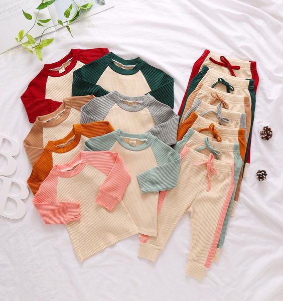 

baby designs clothing sets infant pit strip splicing multi color draw string long sleeve tshirt pant suit clothes casual set yl563888397, White